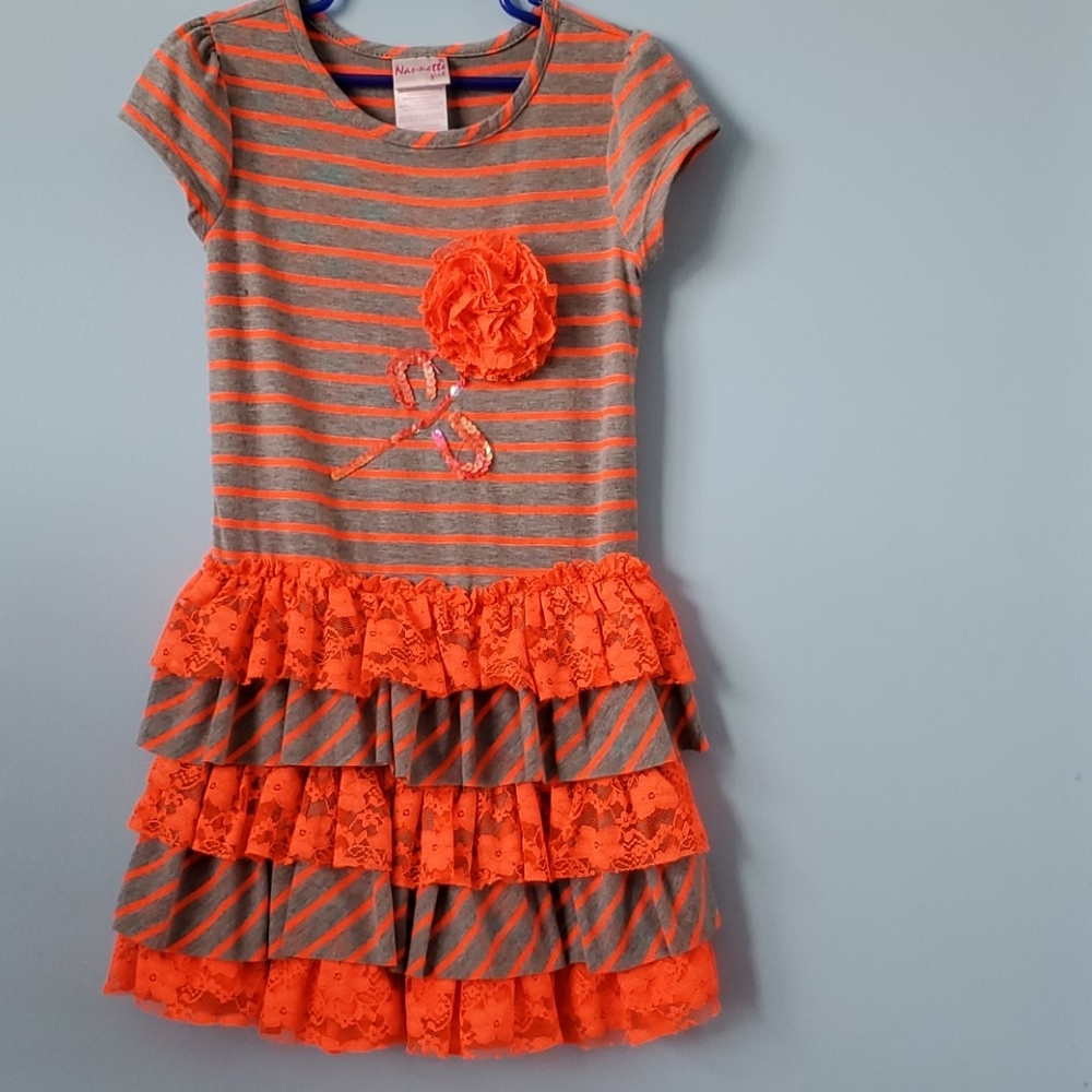 Nannette Orange Girl's Dress